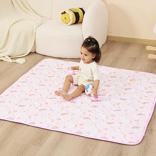 Viviland - Alfombrilla de juego para bebé (50 x 50 pulgadas), extragruesa, grande, para bebés y niños pequeños, plegable, apta para suelos, juegos y tiempo de juego, lavable a máquina y fácil de cuidar (unicornio rosa)