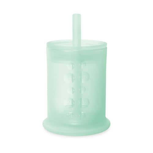 Olababy Silicone Training Cup with Straw Lid | Babies Water Drinking Cup | 6+ Mo Infant To 12-18 Months Toddler | Sippy Cup For Kids & Smoothie Cup | Baby Led Weaning (Mint, 5 oz)
