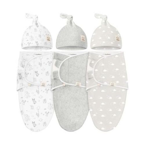 3-Pack Organic Baby Swaddle Sleep Sacks with Knot Hats, Newborn Baby Swaddles Wrap 0-3 Months, Ergonomic Wearable Blanket