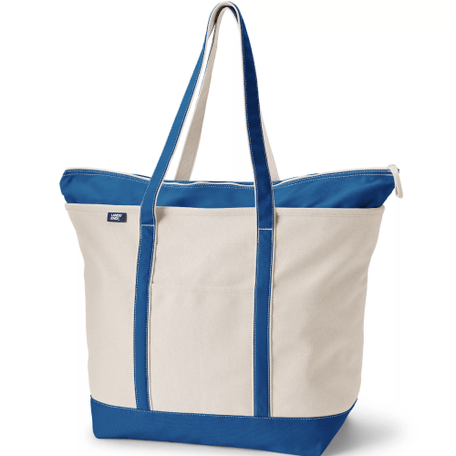 Lands' End Extra Large Natural 5 Pocket Canvas Tote Bag (Natural/Beacon Blue)