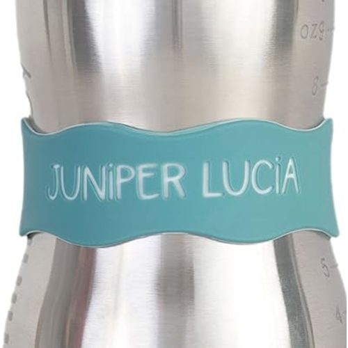 InchBug Orbit Labels - White Contrasting Personalization Silicone Baby Bottle & Sippy Cup Bands - Reusable, Dishwasher Safe, Engraved Name Labels for Daycare, 4-Pack (Seagrass Green)