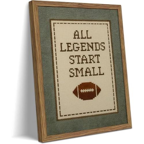 Framed Vintage American Football Canvas Wall Art, All Legends Start Small Canvas Wall Decor Painting, Sports Quote Artwork Print Poster Picture, Rustic Athletic Decor for Boys Room Bedroom Nursery Home 16x24 Inch