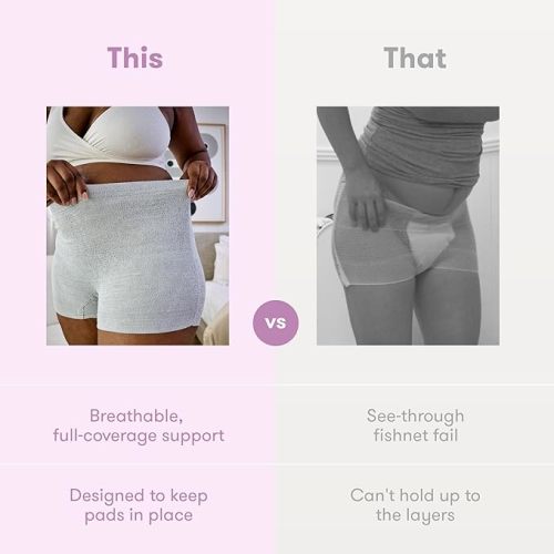 Frida Mom Postpartum Disposable Underwear, Boyshort Cut, 100% Cotton Microfiber, Super Soft, Stretchy, Breathable, Wicking, Latex-Free, Size Regular, 8 Count - Regular (Waist 28"-42" stretched) - Grey