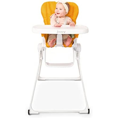 Joovy Nook NB High Chair Featuring Four-Position Adjustable Swing Open Tray, 3-Position Reclining Seat, and Front Wheels for Added Mobility - Folds Down Flat for Easy Storage, Mustard
