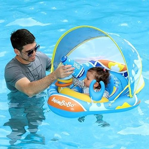 Swimbobo Baby Pool Float Ring with Adjustable Sun Canopy and Safety Seat Pool Toy for Age of 6-36 Months