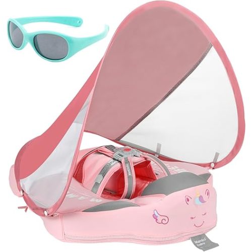 Big Buoyancy and Comfort Mambobaby Float with Canopy and Tail New Upgraded Non-Inflatable Baby Pool Float Mambo Float Swim Trainer Solid Infant Swim Float Adjustable Pearl Foam Baby Swim Ring
