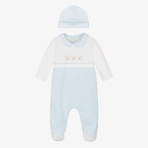 Emile et Rose - Boys Blue & White Cotton Babysuit Set | Childrensalon