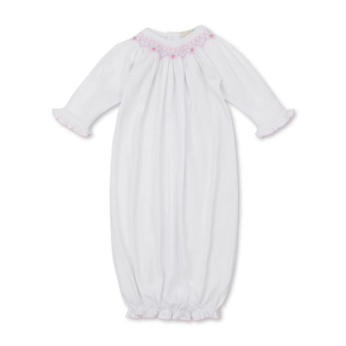 Kissy Kissy Sack with Hand Smocking - Summer Bishop White