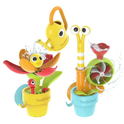 Yookidoo Toddler Baby Bath Toy (Ages 1-3) Garden Adventure Set Bundle: Snail & Flower with Watering Can (Mold Free) Attach to Any Tub or Shower Fun for Bath Time - Great for Boys , Girls , & Kids