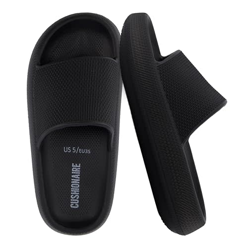 CUSHIONAIRE Feather EVA Slides for Women – Comfortable Slip On Womens Slippers, Indoor Outdoor Shower Shoes, Beach Essential Cloud Slides