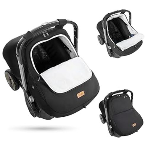 Bioby Winter Baby Car Seat Cover, Infant Car Seat Cover for Boy Girl, Roomy, Cozy, Warm, Waterproof Baby Carseat Covers Canopy with Thickened Fleece Lining, Breathable Hole, Universal Fitted Black