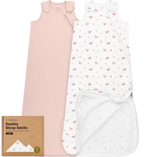 2-Pack Organic Baby Sleep Sacks, 100% Cotton - Soft & Breathable 0.5TOG Baby Wearable Blanket, Toddler Sleeping Sack 18-24 months, Easy to Wear Transitional Swaddles for Newborns (Butterflies, L)