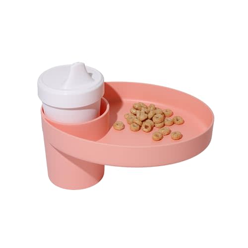 Travel Tray Oval USA Made Extend Your Current Cup Holder to Hold Your Cup Plus A Tray for Snacks, Toys and Accessories. Use in a Car Seat, Booster, Stroller, Golf Cart, Outdoor Chair, (Peach)