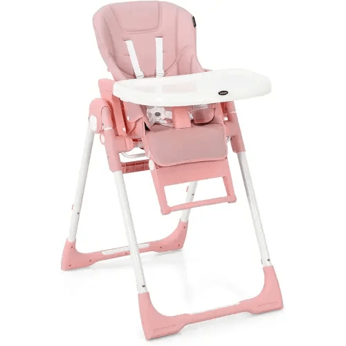 INFANS 4 in 1 High Chair–Booster Seat, Convertible Highchair w/Adjustable Height and Recline,Removable Tray,DetachableCushion, Installation-Free,Simple Fold for Baby, Infant& Toddler (Pink)