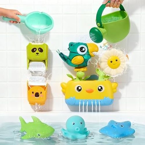 Baby Bath Toys for Kids Ages 1-3 Mold Free Bath Toys for Toddler 2-4 with Interactive Sensory Bathtub Water Pool Shower Toys with Bath Cups for 12+ Months Boys Girls Birthday Gifts