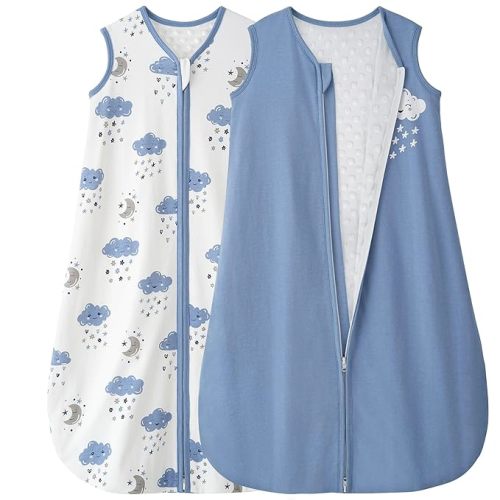 Yoofoss Baby Sleep Sack 6-12 Months with Plush Dots, 2 Pack TOG 1.5 Fleece Baby Wearable Blanket with 2-Way Zipper, Cotton Fabric Toddler Sleeping Sack, (Medium)