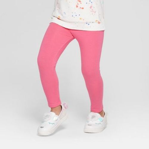 Toddler Girls' Solid Leggings - Cat & Jack™ Dark Pink 18M: Midweight Cotton-Spandex, Ankle Length