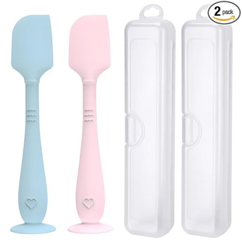 2 Pack Diaper Cream Spatula with Hygienic Travel Case, Butt Spatula Baby with Suction Base, Baby Butt Paste Spatula, Soft Silicone Diaper Rash Cream Applicator Large Size (Blue & Pink)