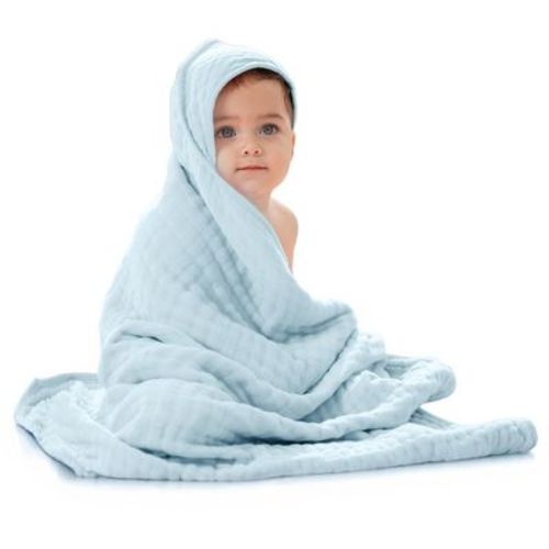 Comfy Cubs Hooded Baby Towels - 6 Layer, 100% Muslin Cotton - Large 32 X 32 Inch - 1-pack, Sky Blue