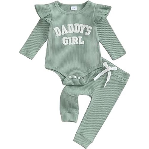 FYBITBO Daddys Girls Baby Clothes Newborn Infant Ruffle Romper Long Sleeve Onesie Pants Fall Winter Outfits Clothing Sets