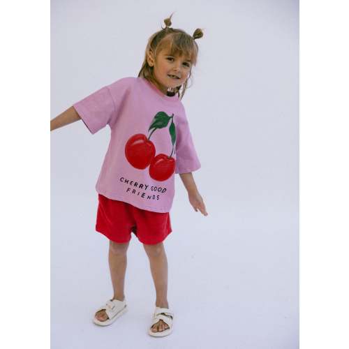 Oversized Graphic Tee- Cherry- Orchid