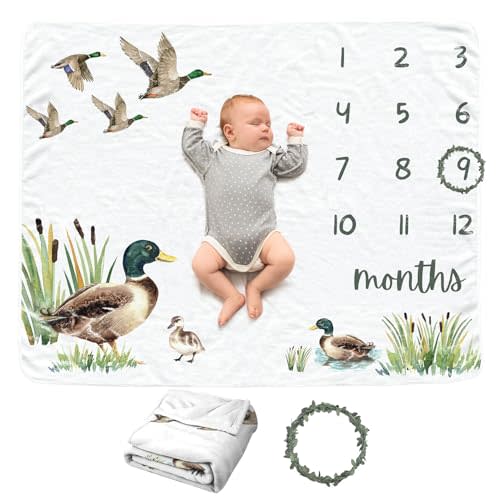 Mallard Duck Baby Monthly Blanket for Boy & Girls, Newborn Month Blanket, Soft Flannel Photography Background Prop Blanket, Personalized Shower Gift, Mallard Duck