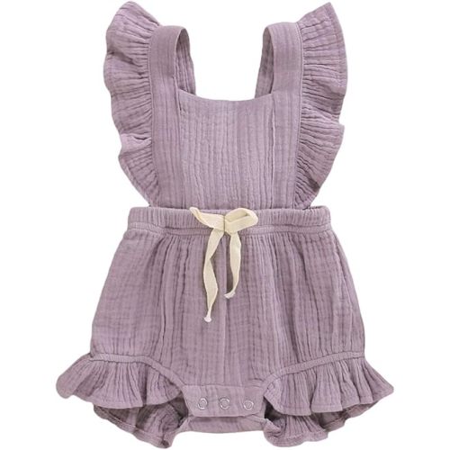 YOUNGER TREE Toddler Baby Girl Ruffled Sleeveless Romper Casual Summer Jumpsuit Cotton Linen Clothes
