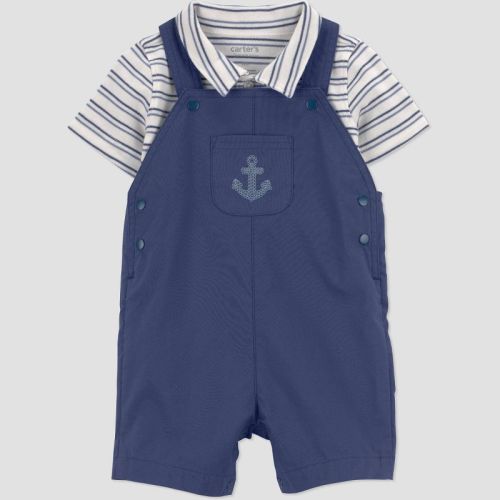 Carter's Just One You® Baby Boys' 2pc Striped Anchor Overalls Set - Navy Blue 12M