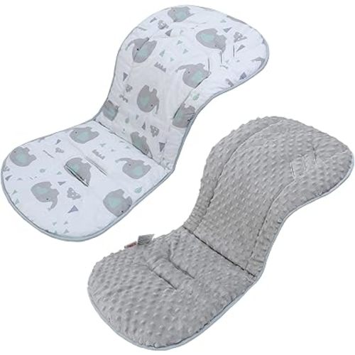 Baby Stroller Cushion,Soft Minky Dotted and Printed Stroller Seat Liner-Reversible Universal Breathable and Soft Newborn Stroller Pad, Cotton Infant Car Seat Insert-82x37cm,1 Pack(Gray Elephant)