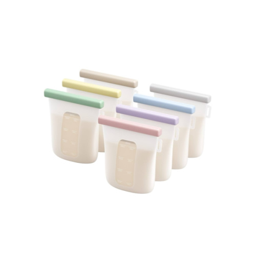 Nuliie 7 Pcs Silicone Breastmilk Storage Bags Reusable, 8oz/240ml Double Leak-Proof Breastmilk Freezer Bags, BPA Free Self-Standing Milk Bags for Breastfeeding, Baby Food Pouches