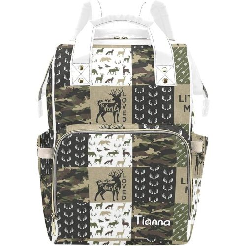 Little Antler Man Woodland Camouflage Diaper Bags with Name Waterproof Mummy Backpack Nappy Nursing Baby Bags Gifts Tote Bag for Women