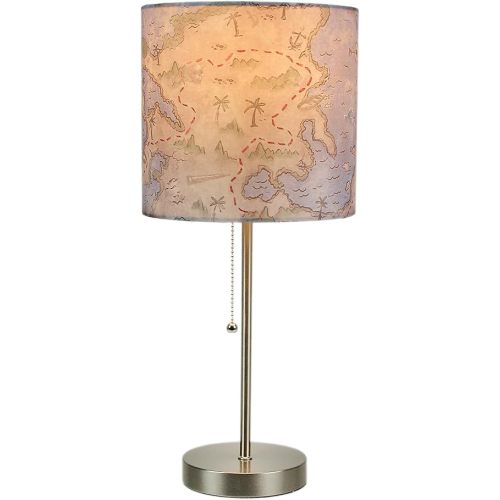 Decorative Treasure Map Brushed Nickel Accent Lamp, 19 Inches High: Coastal Pirate Beach Decor - Infuse Your Space with Seaside Adventure and Nautical Charm