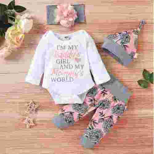 BULLPIANO Infant Baby Girl Romper Pants Headband Hat Clothes Outfit Set 0-3 Months
