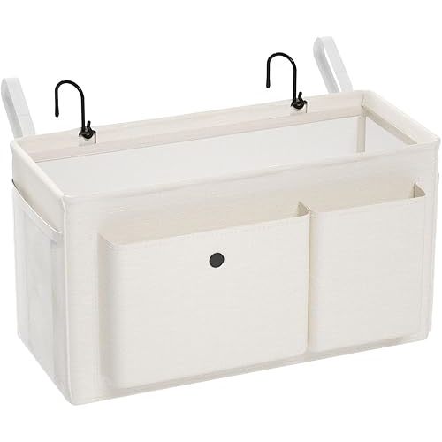 Bedside Caddy Bedside Organizer with Fixed Straps & Water Bottle Holder, Bunk Bed Caddy ideal for Home, Dorm, Hospital, Crib, Versatile Bedside Storage Solution (White)