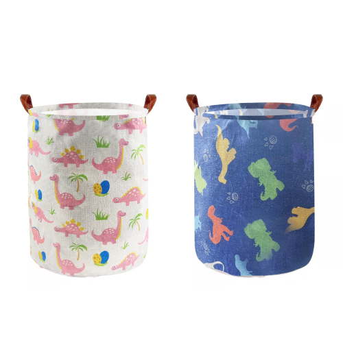 EVNELE 2 Pack Large Laundry Hamper, Waterproof Canvas Laundry Basket, Collapsible Storage Basket Bin for Kids Room, Toy Organizer, Nursery Hamper, Clothes Hamper, Dinosaurs