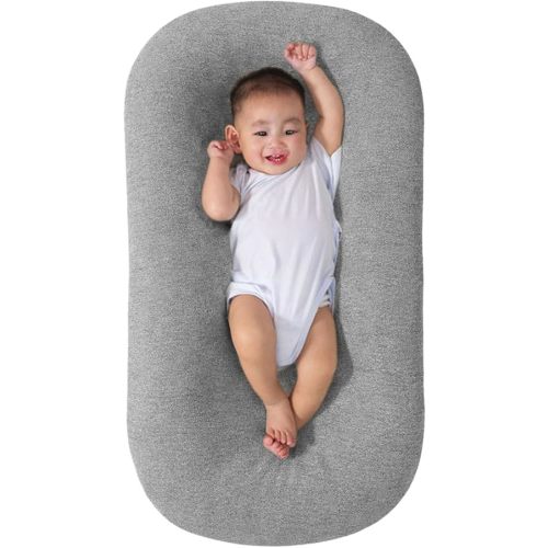 Saanerueen Baby Lounger, Baby Lounger for Newborn, Soft Breathable Washable Infant Lounger for Baby Home and Travel (Grey, 0-12 Months)
