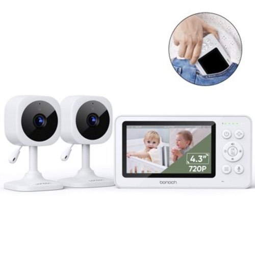 bonoch 4.3" Baby Monitor with 2 720p Video LCD Display Cameras with 23Hour Battery, VOX Mode, 2-Way Audio, Auto Night Vision