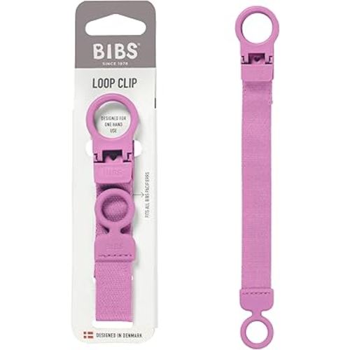 BIBS Loop Pacifier Clip - Sleek, Secure One-Handed Operation, Fits All BIBS and Most Brands, Machine Washable, Slim Profile for Comfort, Ages 0+ - Bubblegum