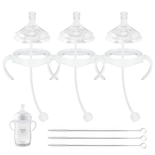 Straw Cup Soft Conversion Kit for Philips Avent Natural Baby Bottle, Toddler Transition Kit with Silicone Straw Top Nipple, Weighted Straw, Bottle Handle, Cleaning Brush, Spill-Proof, BPA-Free, 3-Pack