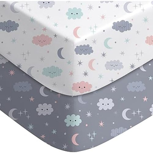 Yoofoss Baby Crib Sheets for Boys Girls, Fitted Crib Sheet 2 Pack for Standard Crib and Toddler Mattress, Super Soft Microfiber Baby Sheet 28x52x8in(Cloud)