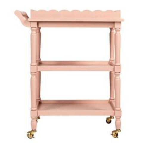 Pink 3-Tier Bar Cart on Casters with Removable Scalloped Tray