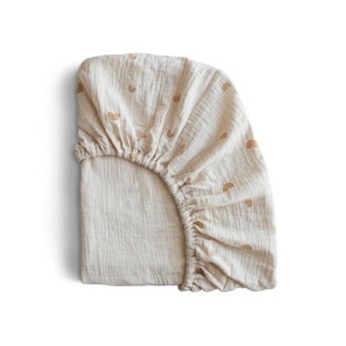 Mushie Extra Soft Muslin Mini Crib Sheet, Color: Rainbows