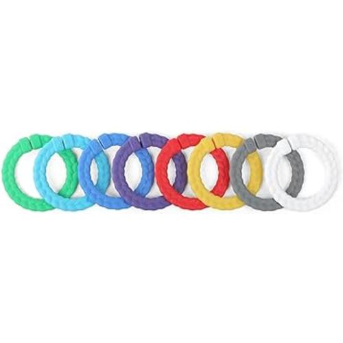 Itzy Ritzy Linking Ring Set; Set of 8 Braided, Rainbow-Colored Versatile Linking Rings; Attach to Baby's Car Seat, Stroller & Activity Gym to Keep Toys Nearby; Primary Rainbow