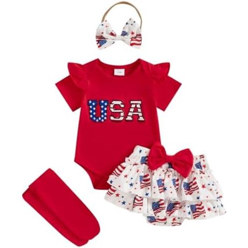 BeQeuewll Baby Girl 1st Birthday Outfit Short Sleeve One Romper+Bloomers Tutu Skirt+ Headband+Socks 4Pcs Baby Birthday Dress