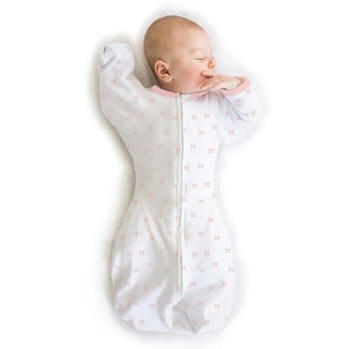 Amazing Baby Transitional Swaddle Sack, Arms Up Half-Length Sleeves & Mitten Cuffs, Swaddle for Newborn Transition to Baby Sleep Sack Wearable Blanket, Medium, 3-6 month, 14-21 lb, Pink Tiny Bows