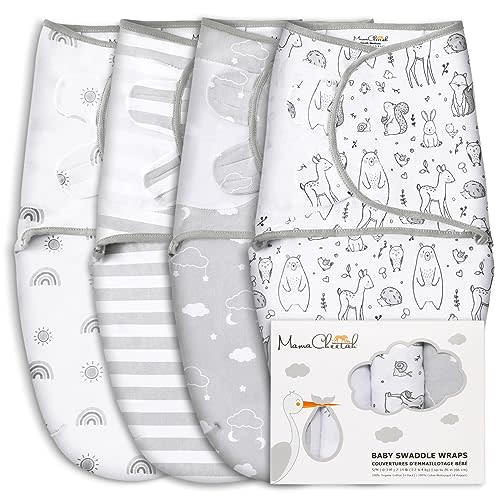 Mama Cheetah Baby Swaddle Sack, Organic Swaddle Blanket, Newborn Swaddling Sleep Sacks, Adjustable Infant Swaddle Wrap, Easy Swaddles for Boy Girl 0-3 Month, Baby Essentials, Nursery Swaddling, 4-Pack