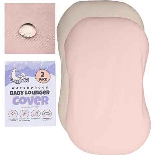 100% Waterproof Baby Lounger Cover - 2-Ply Organic Cotton Slipcovers Keep Your Lounger Clean & Your Baby Comfy - Machine Washable - (Lounger Not Included) - 2-Pack Includes Cream & Peach
