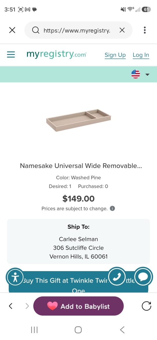 Namesake Universal Wide Removable Changing Tray