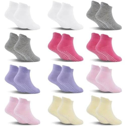 SkiBeaut 12 Pairs Toddler Non Slip Kid Boy Girl Socks with Grips, Toddlers Child Anti Skid Sticky Gripper Socks 1-7 Years Old