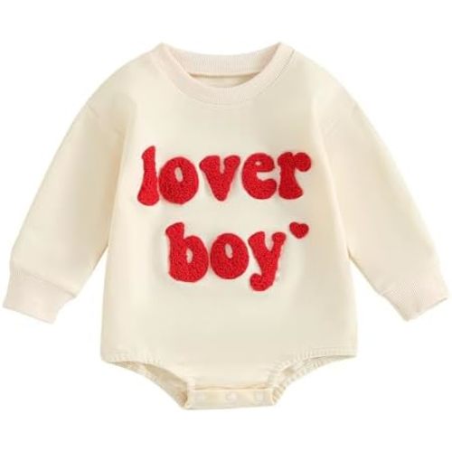 Lesimsam Newborn Baby Boy Girl Valentines Day Outfit Sweatshirt Bubble Romper Oversized Long Sleeve One-Piece Outfit